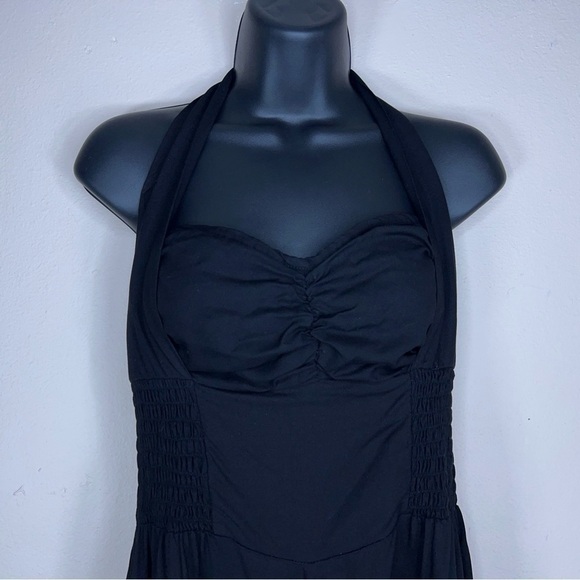 MEDIUM BALI BATIK BLACK HALTER DRESS RETRO PINUP GOTH SLEEVELESS EVENT PARTY - Picture 6 of 12